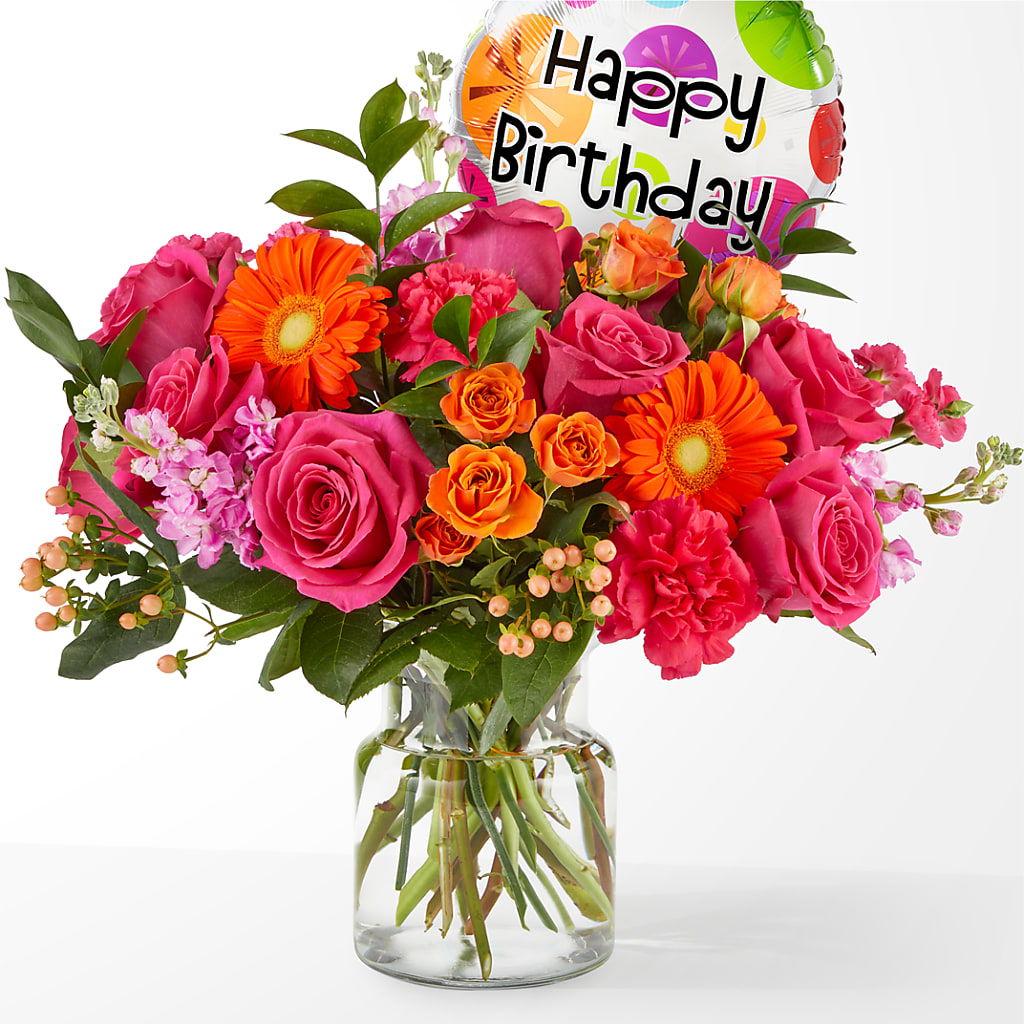 Fiesta Bouquet with Birthday Balloon – La Fleur Bijou, Fort Lauderdale FL