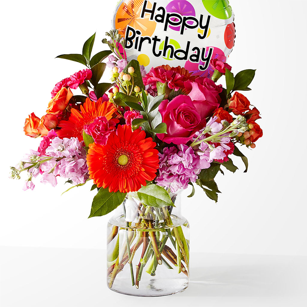 Fiesta Bouquet with Birthday Balloon – La Fleur Bijou, Fort Lauderdale FL