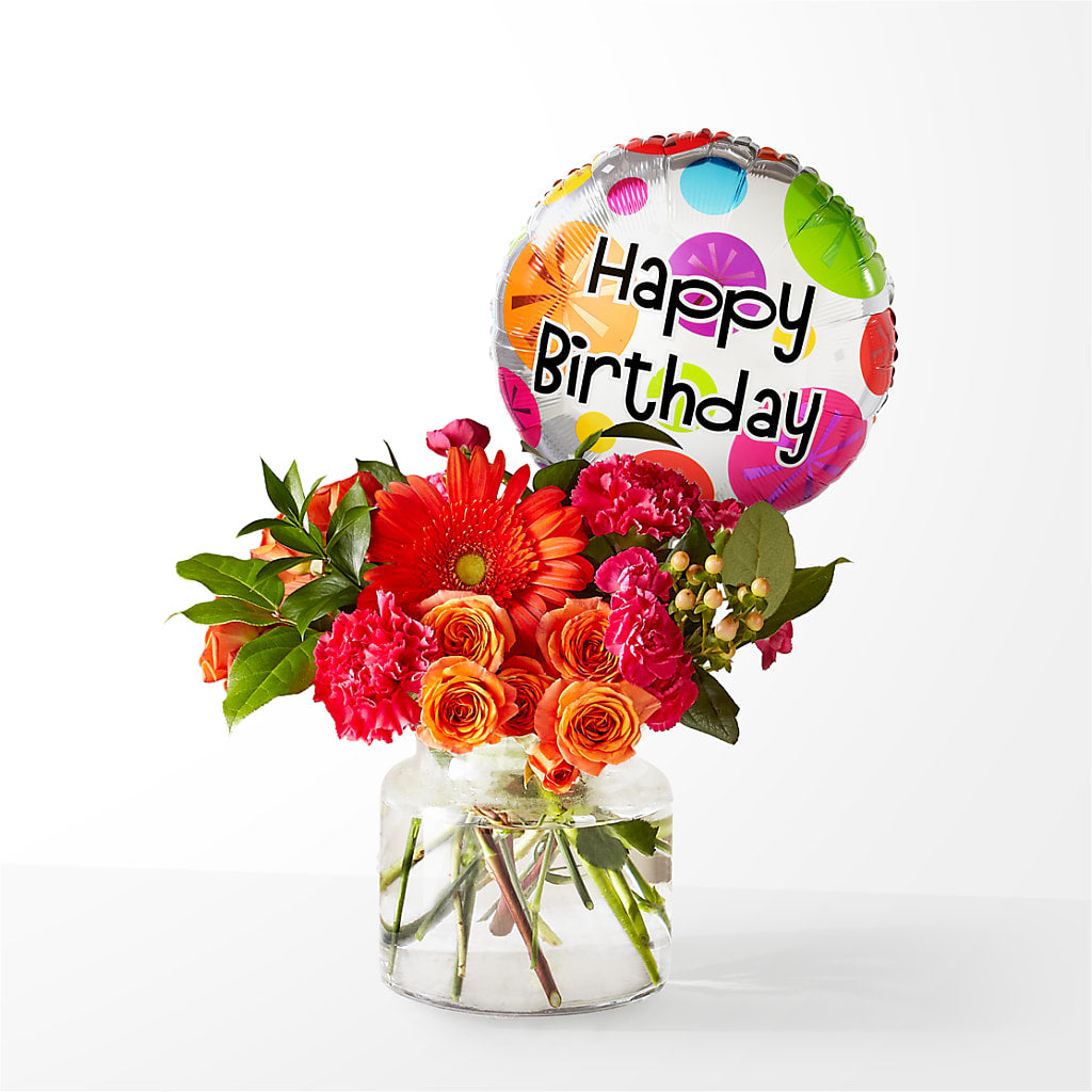 Fiesta Bouquet with Birthday Balloon – La Fleur Bijou, Fort Lauderdale FL