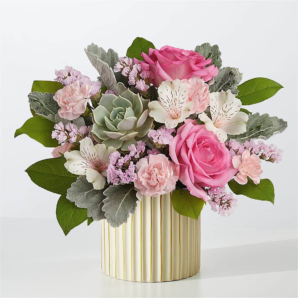 Dusty Rose Bouquet with Ivory Vase – La Fleur Bijou, Fort Lauderdale FL