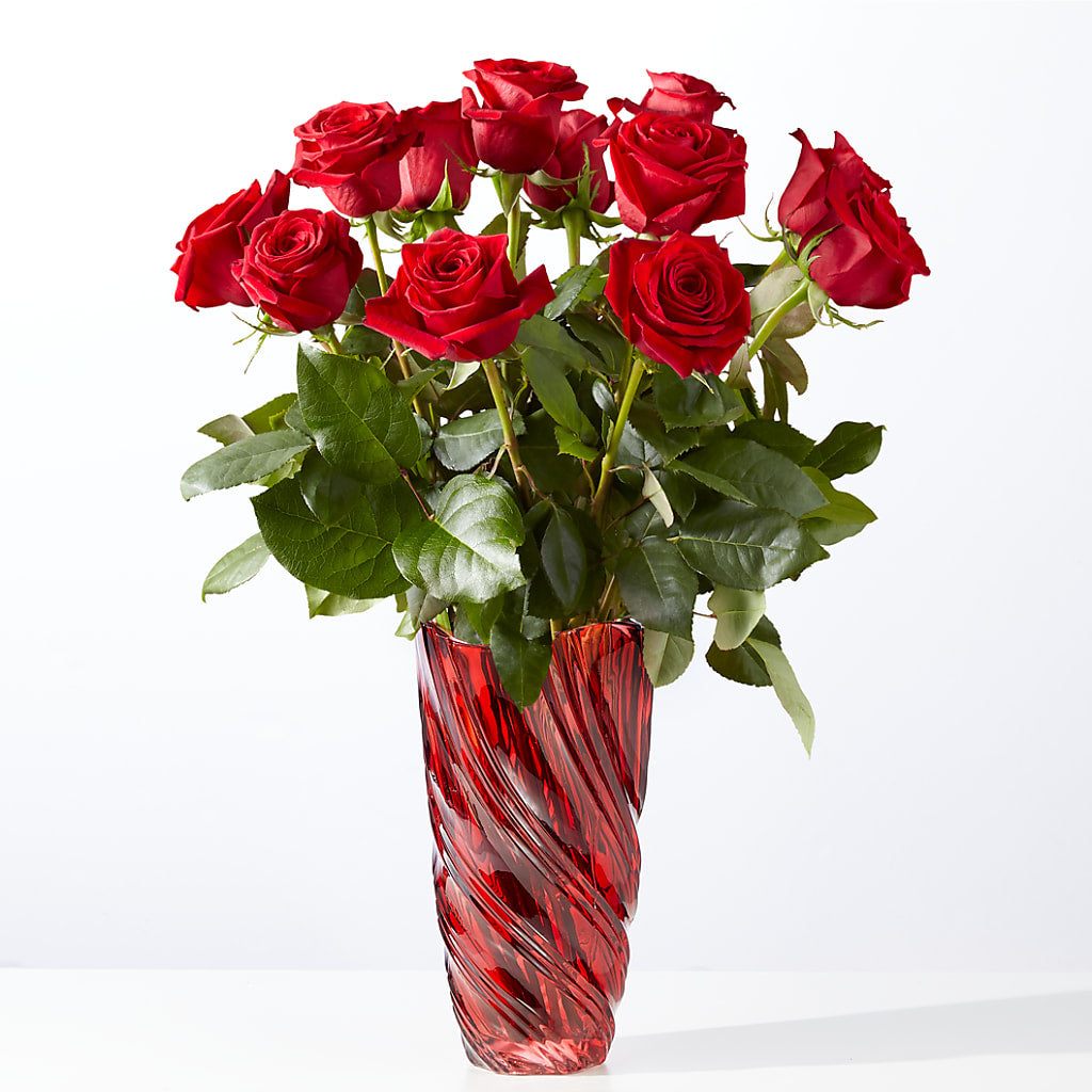 Classic Love Red Rose Bouquet with Luxe Swirl Vase – La Fleur Bijou, Fort Lauderdale FL