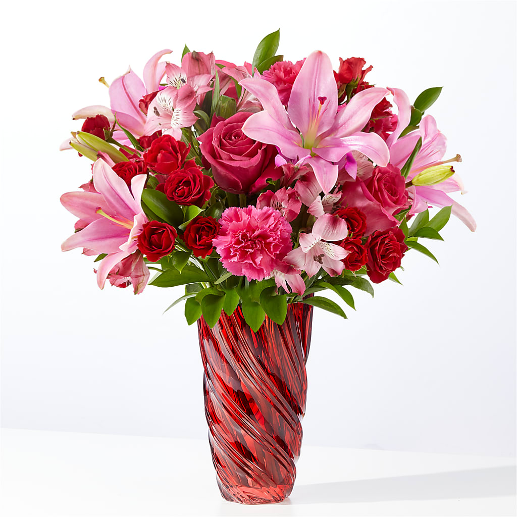 Berry in Love Bouquet with Red Swirl Vase