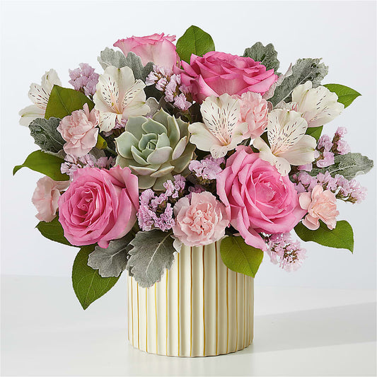 Dusty Rose Bouquet with Ivory Vase –  La Fleur Bijou, Fort Lauderdale FL